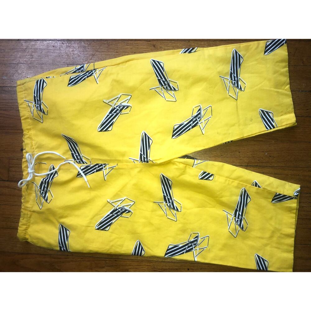 New yellow vintage patio chair men’s surf swim shorts trunks 70s 80s 90s size m
